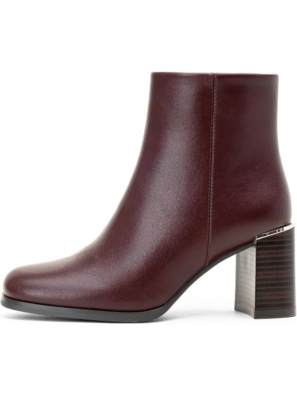 Women's Burgundy Square Round Toe Chunky Heel Ankle Boots w/ Side Zipper Booties